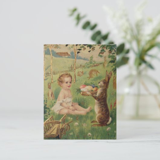 Vintages Osterkind und Kaninchen Postkarte (Stehend Vorderseite)