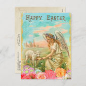 Vintages Osterlamm und Engel Feiertagspostkarte (Vorne/Hinten)