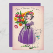 Vintages Ostermädchen mit Lamm Feiertagskarte (Vorne/Hinten)