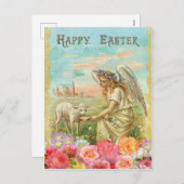 Vintages Ostern. Engel und Lamm Feiertagspostkarte (Vorne/Hinten)