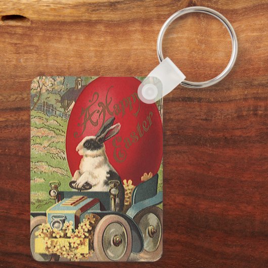 Vintages Ostern, Kanincheneier Automobil Schlüsselanhänger (Rückseite)