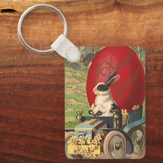 Vintages Ostern, Kanincheneier Automobil Schlüsselanhänger (Vorderseite)