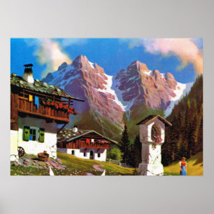 Vintages Österreich, Bildstock, Tiroler Dorf Poster