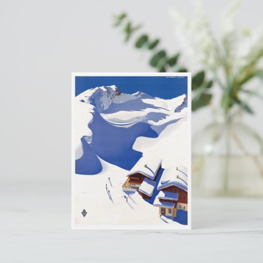 Vintages Österreich Skifahrerplakat Postkarte (Stehend Vorderseite)