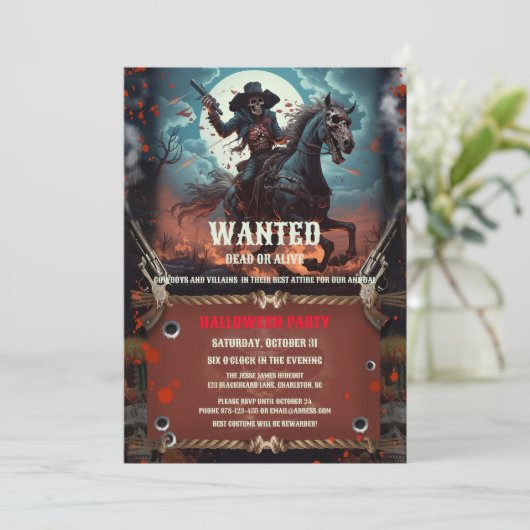 Vintages Outlaw Skull & Bones Halloween-Party Invi Einladung (Stehend Vorderseite)