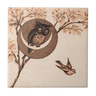 Vintages Owl auf dem Mond Fliese