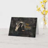 Vintages Owl & Cat Halloween Karte (Gelbe Blume)