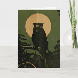 Vintages Owl in Mondlicht Halloween Art Karte
