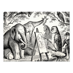 Vintages Owl Painting Elephant Dschungelszene 1800 Fotodruck