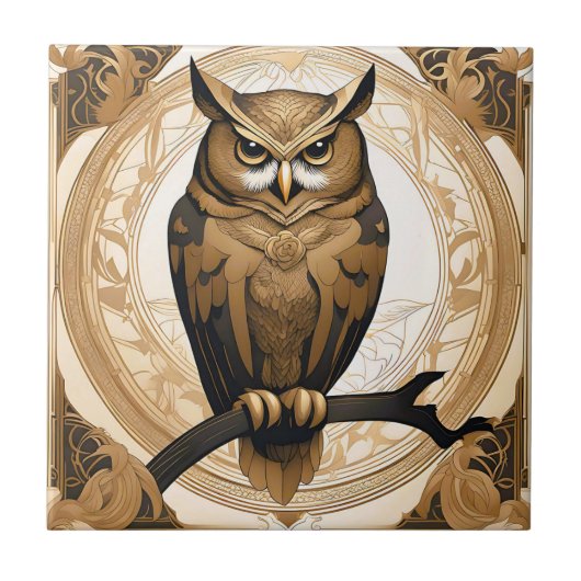 Vintages Owl Portrait Gold Fliese (Vorderseite)