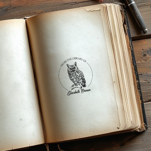 Vintages Owl-Skript aus der Bibliothek von Gummistempel