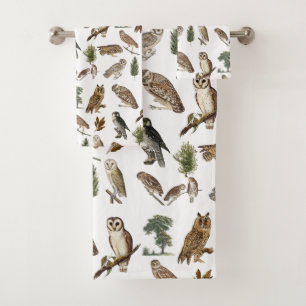 Vintages Owl Wasserfarbenwaldmuster Badhandtuch Set