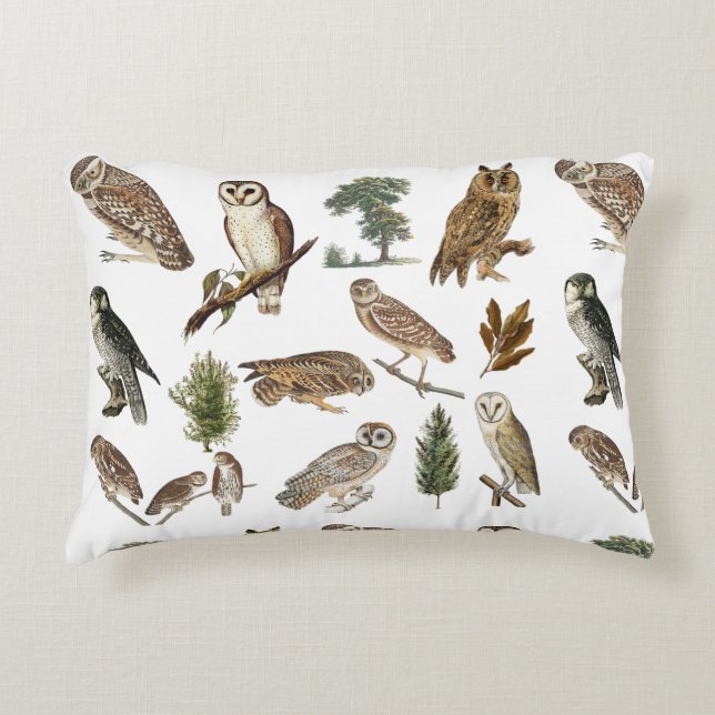 Vintages Owl Wasserfarbenwaldmuster Dekokissen (Vorderseite)
