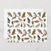 Vintages Owl Wasserfarbenwaldmuster Feiertagspostkarte (Vorne/Hinten)