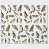 Vintages Owl Wasserfarbenwaldmuster Geschenkpapier (Flach)