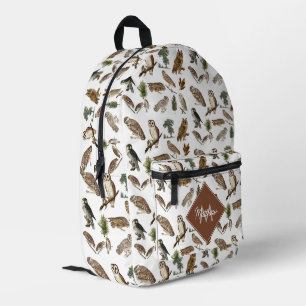 Vintages Owl Watercolor Forest Muster Monogramm Bedruckter Rucksack