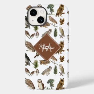 Vintages Owl Watercolor Forest Muster Monogramm Case-Mate iPhone 14 Hülle
