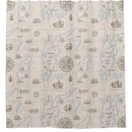 Vintages Ozeandiagramm Duschvorhang (Vorderseite)