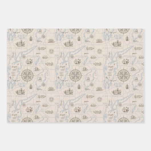 Vintages Ozeandiagramm Geschenkpapier Set (Vorderseite)