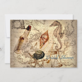 Vintages Ozeankarten-Strandhochzeits-Brautparty Einladung