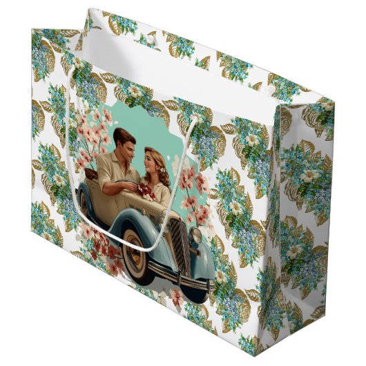 Vintages Paar Große Geschenktüte (Vorderseite Schrägansicht)