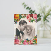 Vintages Paar in Liebe Hochzeit Rose Postkarte (Stehend Vorderseite)