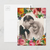 Vintages Paar in Liebe Hochzeit Rose Postkarte (Vorne/Hinten)