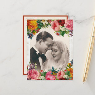 Vintages Paar in Liebe Hochzeit Rose Save the Date Ankündigungspostkarte