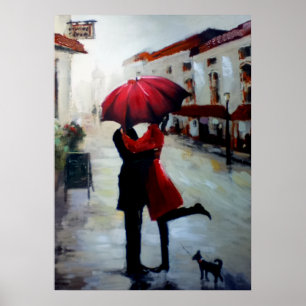 Vintages Paar mit Umbrella und Dog Print Poster