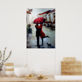 Vintages Paar mit Umbrella und Dog Print Poster (Küche)