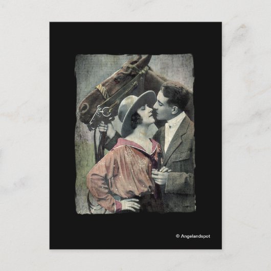 Vintages Paar und Pferd Postkarte (Vorderseite)