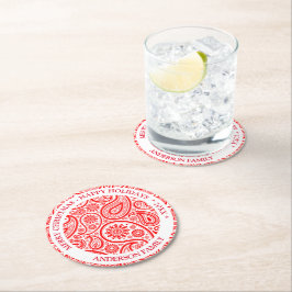 Vintages Paisley-Muster in Rot und Weiß Runder Pappuntersetzer