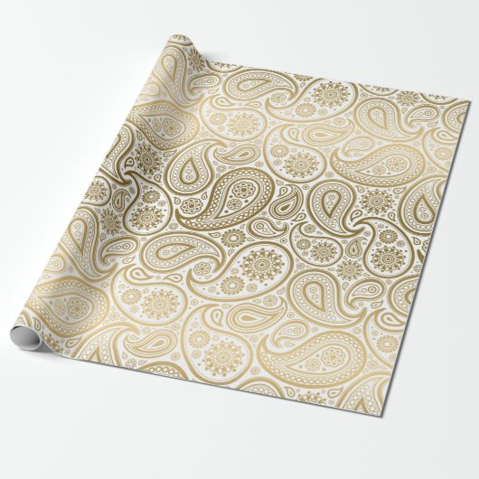 Vintages Paisley-Muster in Weiß und Gold Geschenkpapier (Ungerollt)