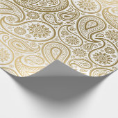 Vintages Paisley-Muster in Weiß und Gold Geschenkpapier (Ecke)