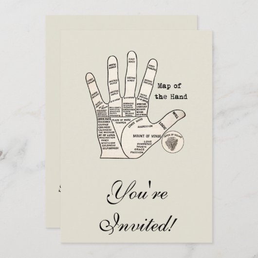 Vintages Palmlesen Einladung (Vorne/Hinten)