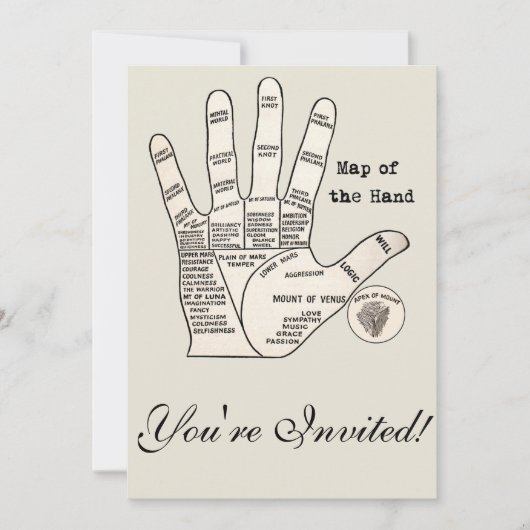 Vintages Palmlesen Einladung (Vorderseite)