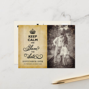Vintages Papier Behielt ruhig und Save the Date wi Ankündigungspostkarte