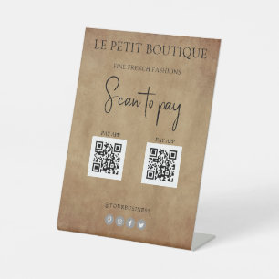 Vintages Papier mit 2 QR-Codes scannen Sockelschild