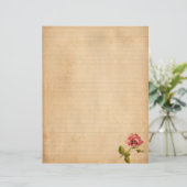 Vintages Papier mit rosa Rose (Stehend Vorderseite)