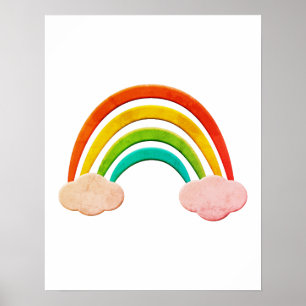 Vintages Papier schneiden Regenbogen und Wolken Poster