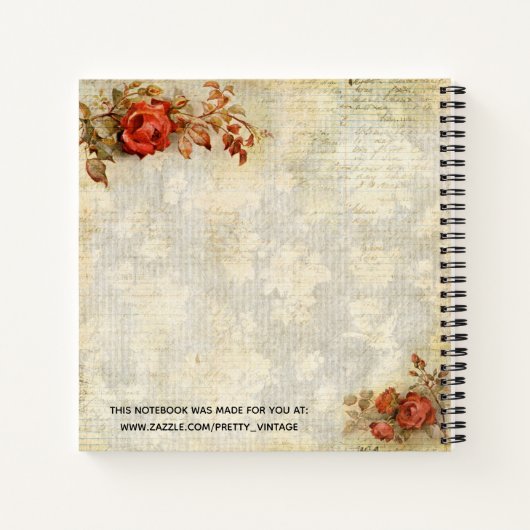 Vintages Papier und Rose-Notebook Notizbuch (Rückseite)