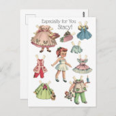 Vintages Papierpuppen-Bild mit den Kleidern Postkarte (Vorne/Hinten)