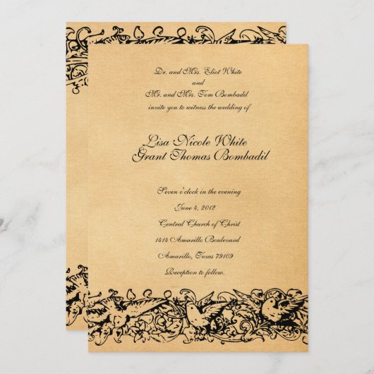 Vintages Parchment-Design Einladung zur Hochzeit (Vorne/Hinten)