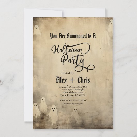 Vintages Parchment Gothic Ghost-Halloween-Party Einladung (Vorderseite)