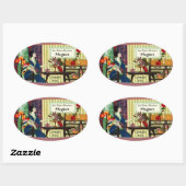 Vintages Parfüm-Label - Französische Dame Ovaler Aufkleber (Blatt)