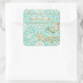 Vintages Paris-Gold-Design mit Schmetterling Quadratischer Aufkleber (Tasche)