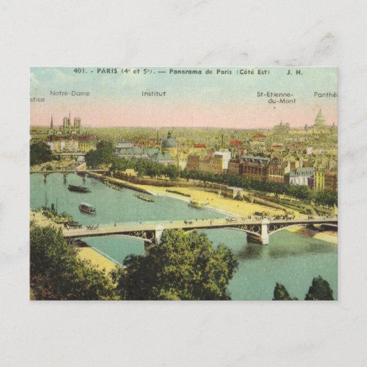 Vintages Paris, Panorama über der Seine Postkarte (Vorderseite)