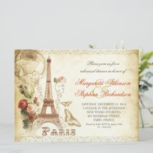 Vintages PARIS Probe Dinner Einladungen (Stehend Vorderseite)