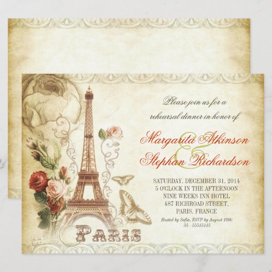 Vintages PARIS Probe Dinner Einladungen (Vorne/Hinten)