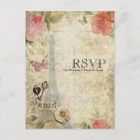 Vintages Paris Roses Lock & Key Wedding RSVP